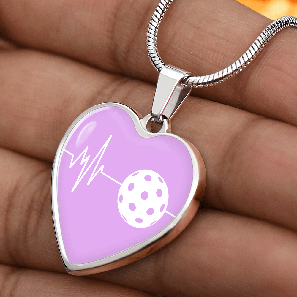 The Pickleball Heartbeat Pendant - Personalizable With Engraving Option - Purple
