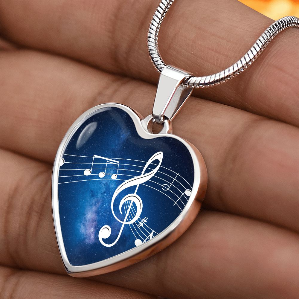The Music Notes Pendant - Personalizable With Engraving Option - Blue Galaxy Sky