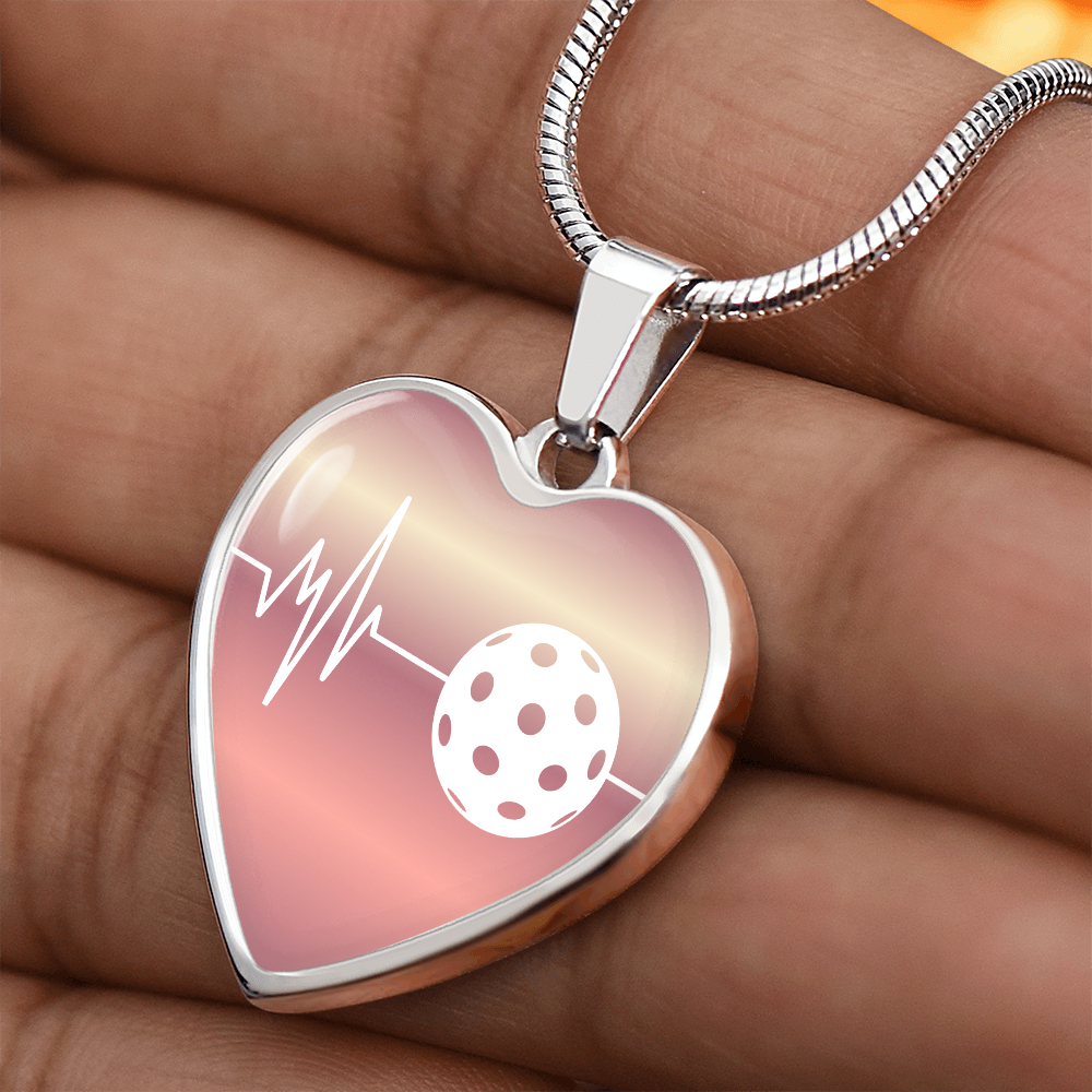 The Pickleball Heartbeat Pendant - Personalizable With Engraving Option - Light Pink Fade