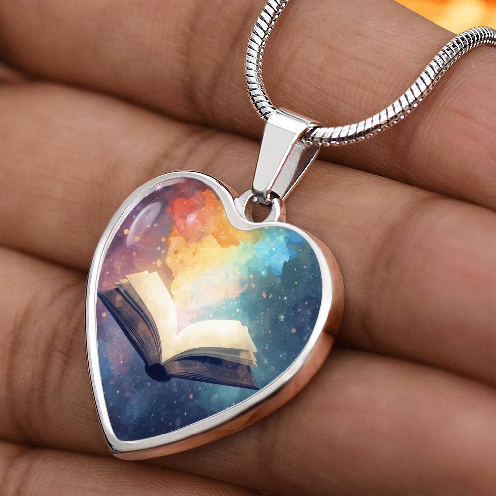The Open Book Pendant - Personalizable With Engraving Option - Watercolor Rainbow Light
