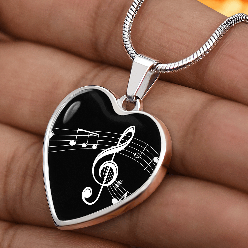 The Music Notes Pendant - Personalizable With Engraving Option - Black