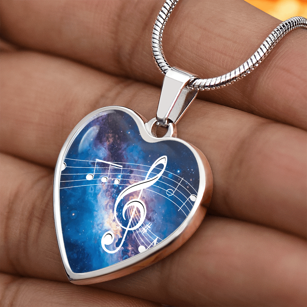 The Music Notes Pendant - Personalizable With Engraving Option - Bright Blue Galaxy