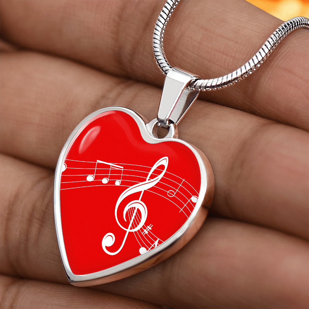 The Music Notes Pendant - Personalizable With Engraving Option - Red
