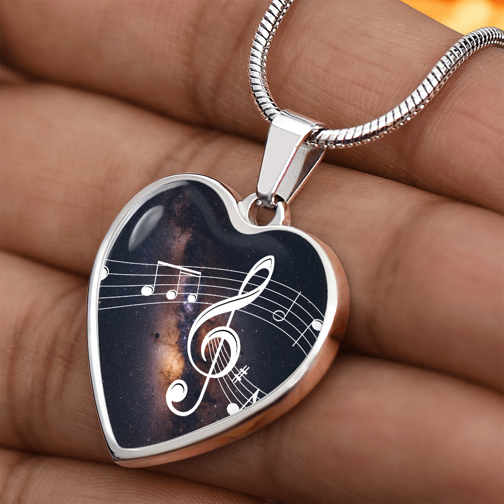 The Music Notes Pendant - Personalizable With Engraving Option - Dark Night Galaxy