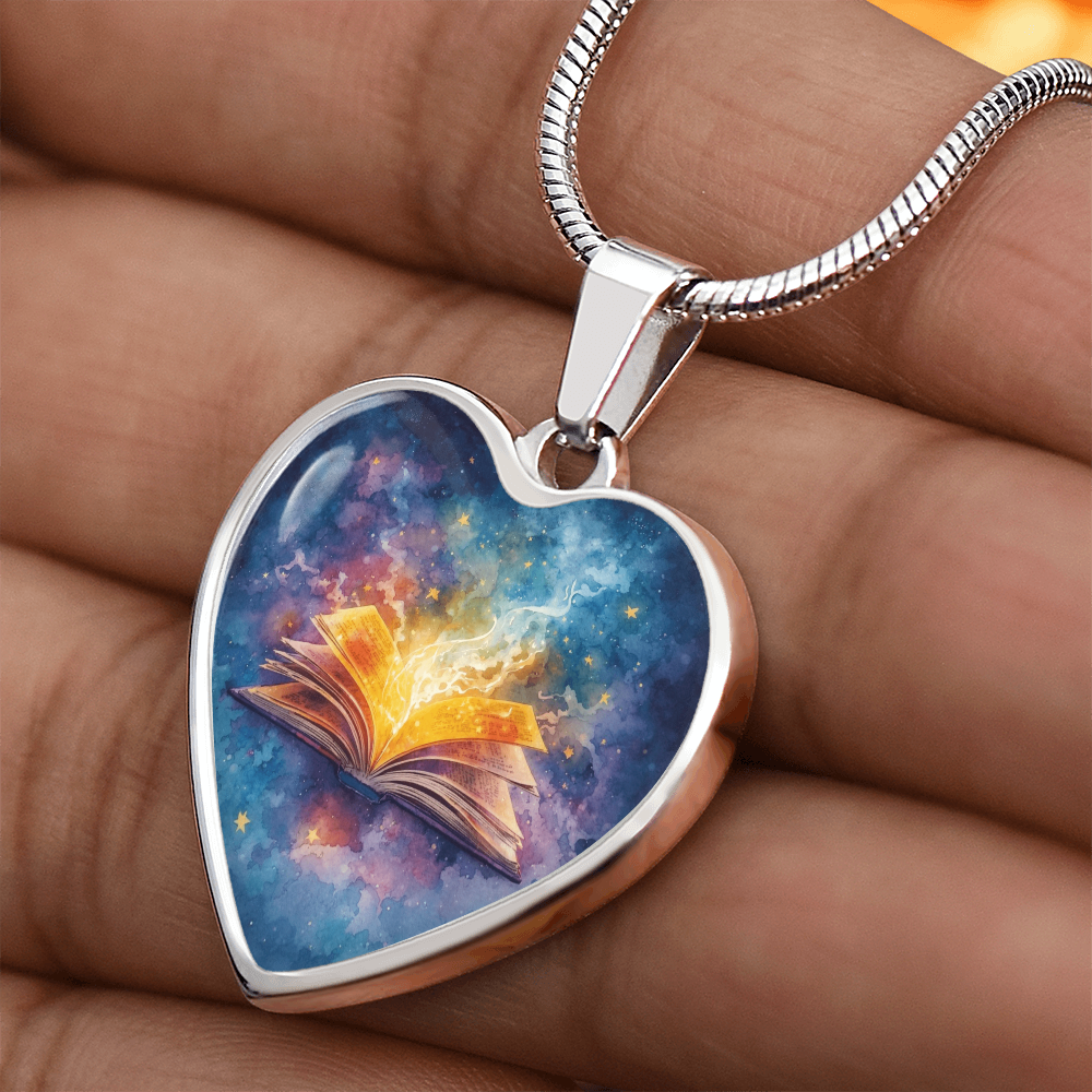 The Open Book Pendant - Personalizable With Engraving Option - Watercolor Night Sky