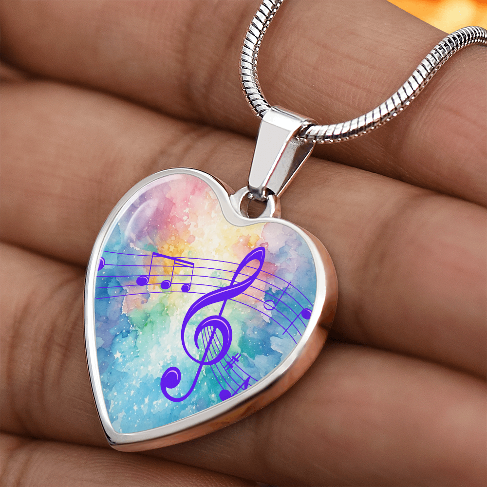 The Music Notes Pendant - Personalizable With Engraving Option - Rainbow Pastel