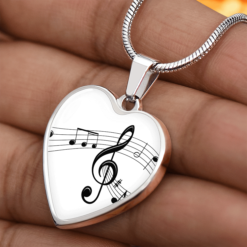 The Music Notes Pendant - Personalizable With Engraving Option - White