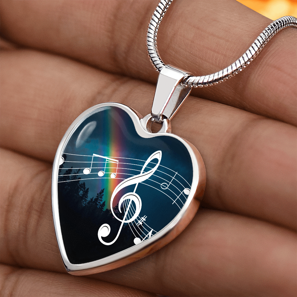 The Music Notes Pendant - Personalizable With Engraving Option - Night Sky Rainbow