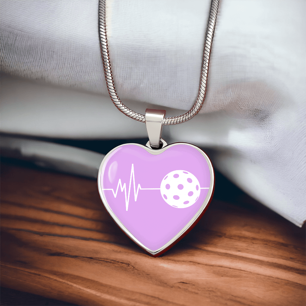 The Pickleball Heartbeat Pendant - Personalizable With Engraving Option - Purple