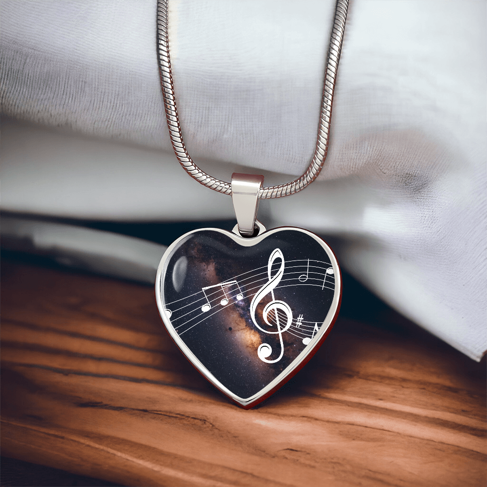 The Music Notes Pendant - Personalizable With Engraving Option - Dark Night Galaxy