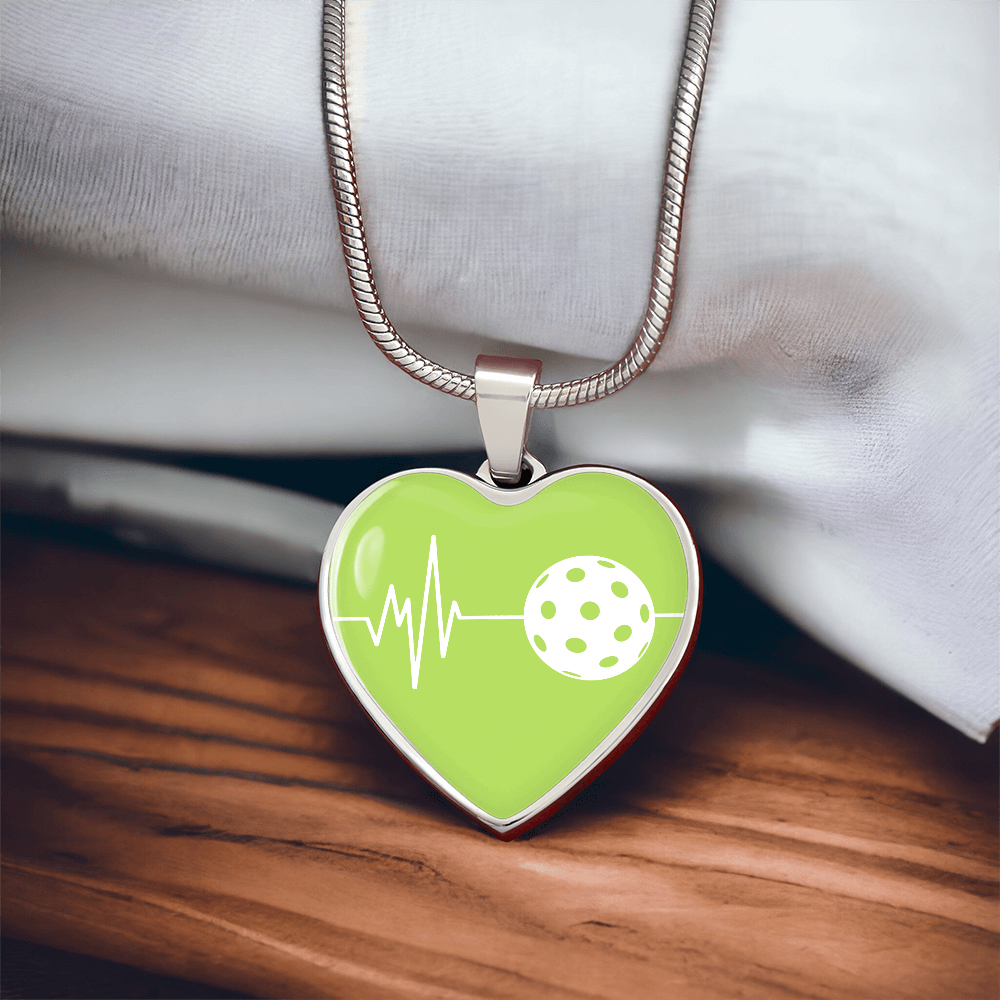 The Pickleball Heartbeat Pendant - Personalizable With Engraving Option - Green