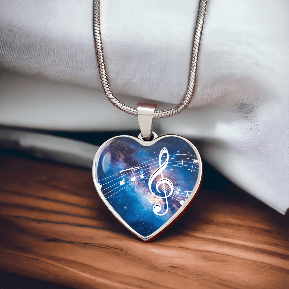 The Music Notes Pendant - Personalizable With Engraving Option - Bright Blue Galaxy