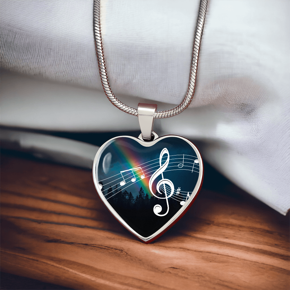 The Music Notes Pendant - Personalizable With Engraving Option - Night Sky Rainbow