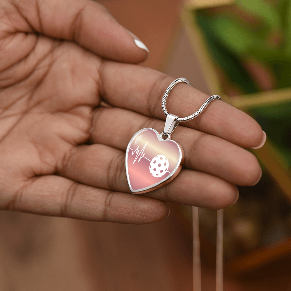 The Pickleball Heartbeat Pendant - Personalizable With Engraving Option - Light Pink Fade
