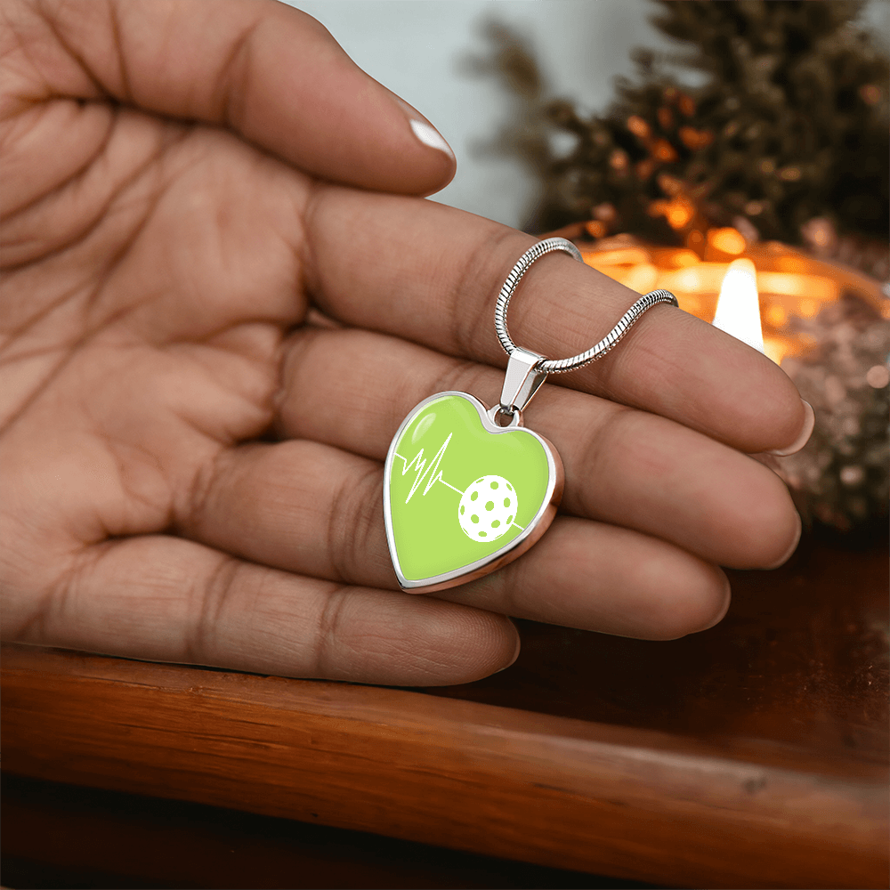 The Pickleball Heartbeat Pendant - Personalizable With Engraving Option - Green