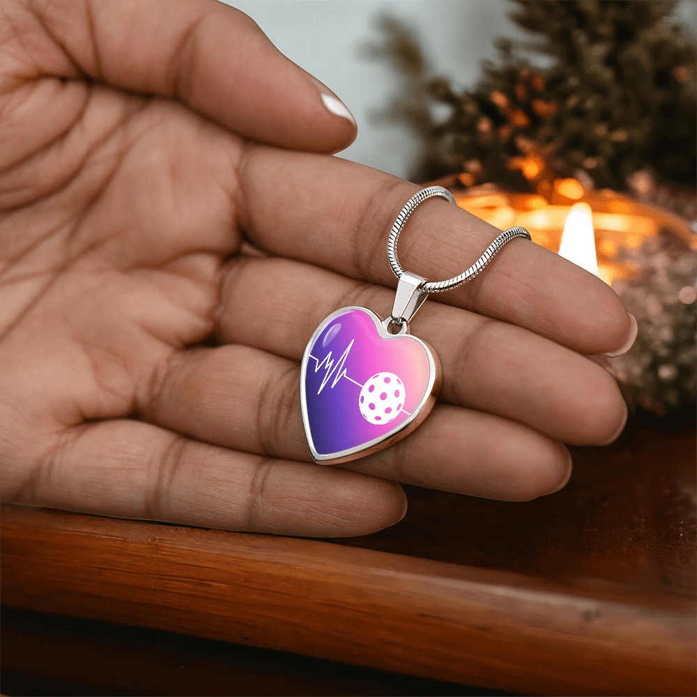 The Pickleball Heartbeat Pendant - Personalizable With Engraving Option - Purple Pink Fade