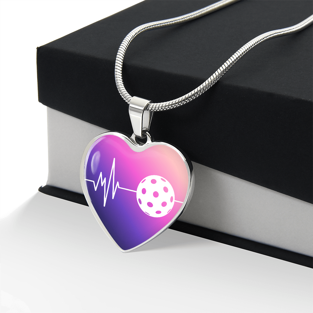 The Pickleball Heartbeat Pendant - Personalizable With Engraving Option - Purple Pink Fade