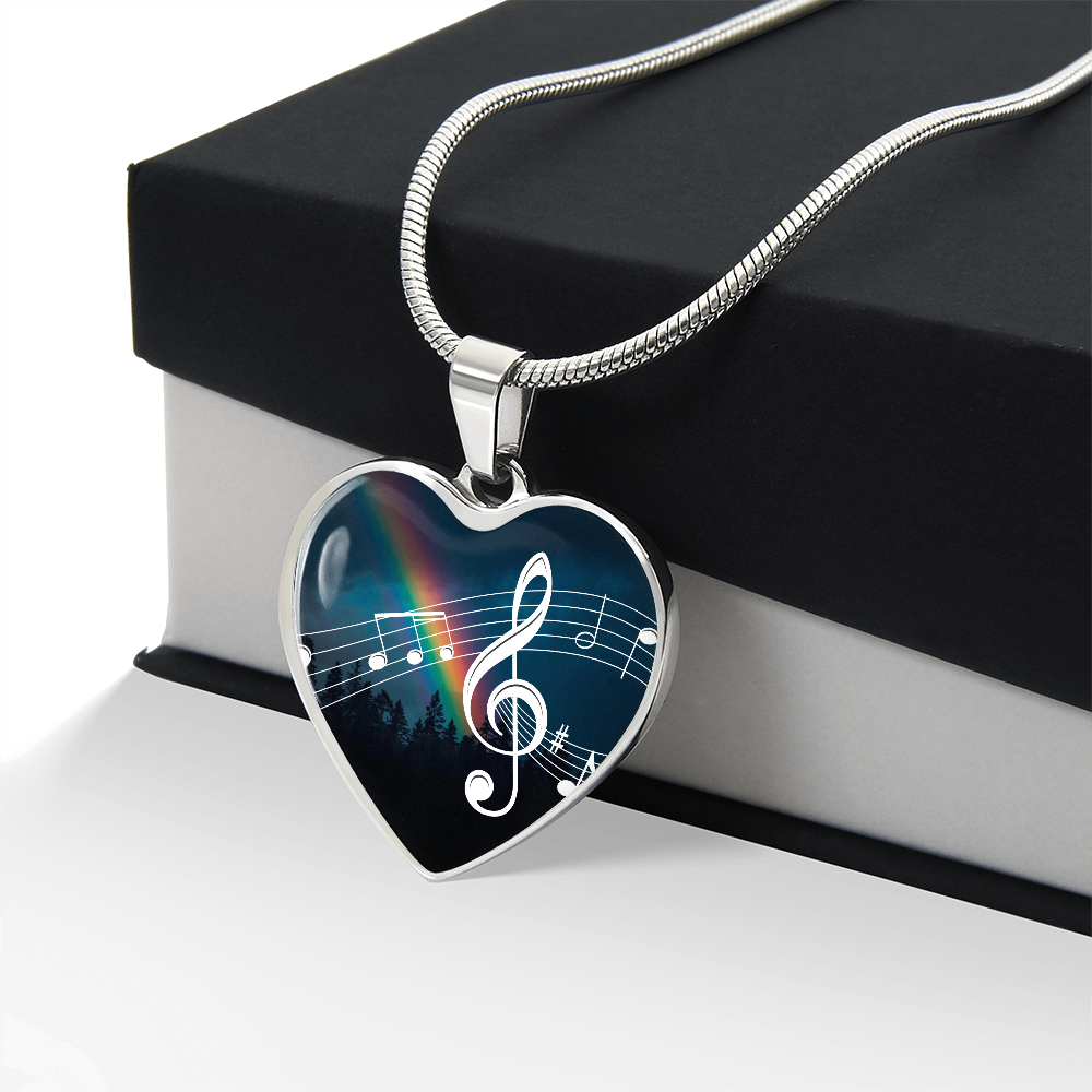 The Music Notes Pendant - Personalizable With Engraving Option - Night Sky Rainbow