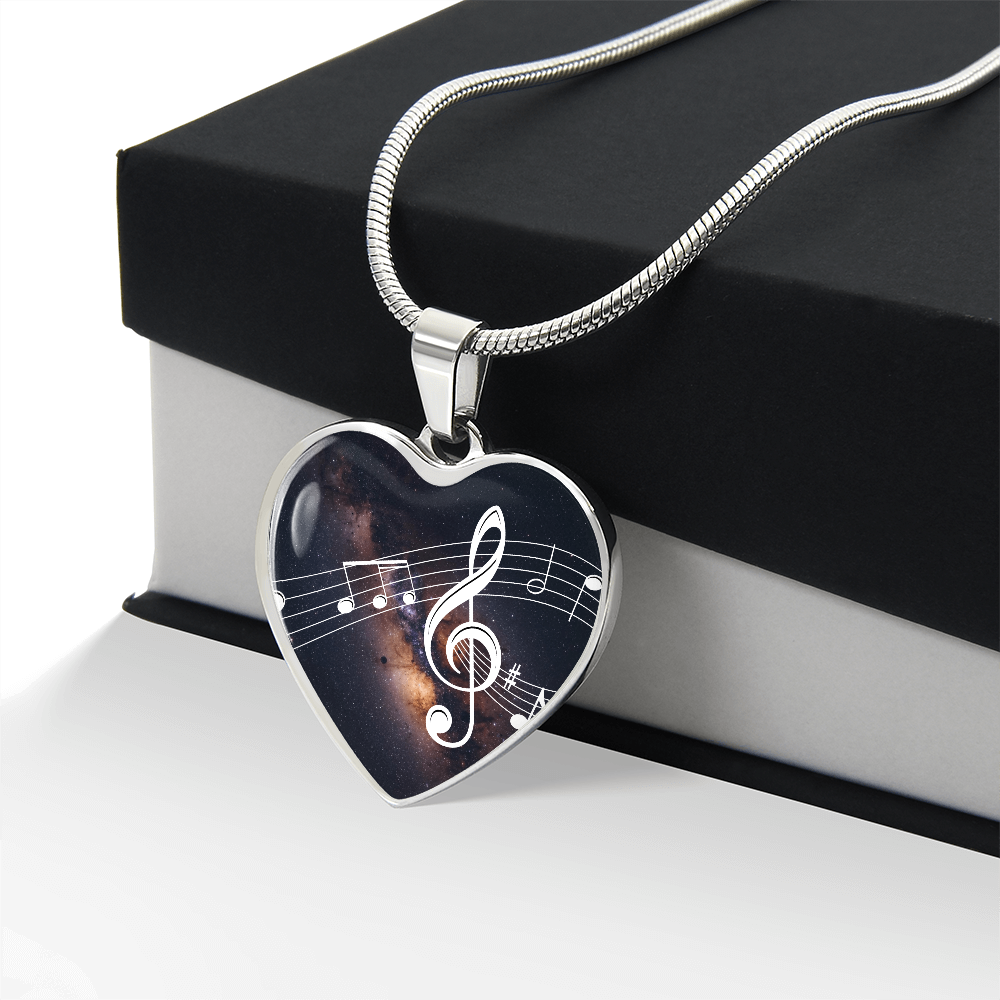 The Music Notes Pendant - Personalizable With Engraving Option - Dark Night Galaxy