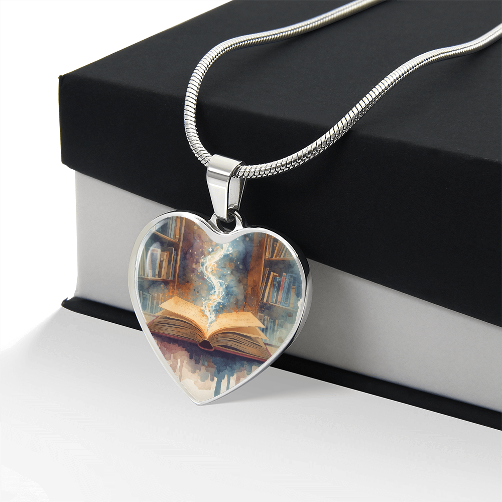 The Open Book Pendant - Personalizable With Engraving Option - Watercolor Library Background