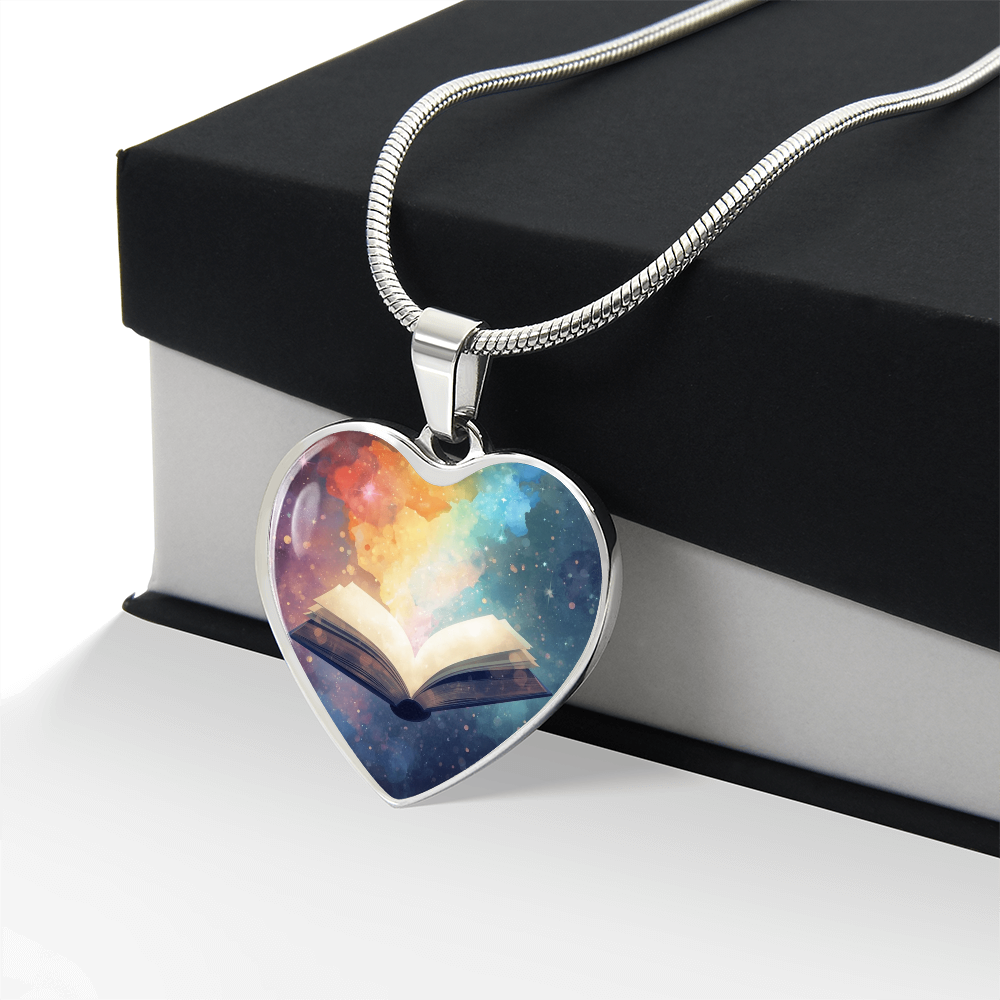 The Open Book Pendant - Personalizable With Engraving Option - Watercolor Rainbow Light