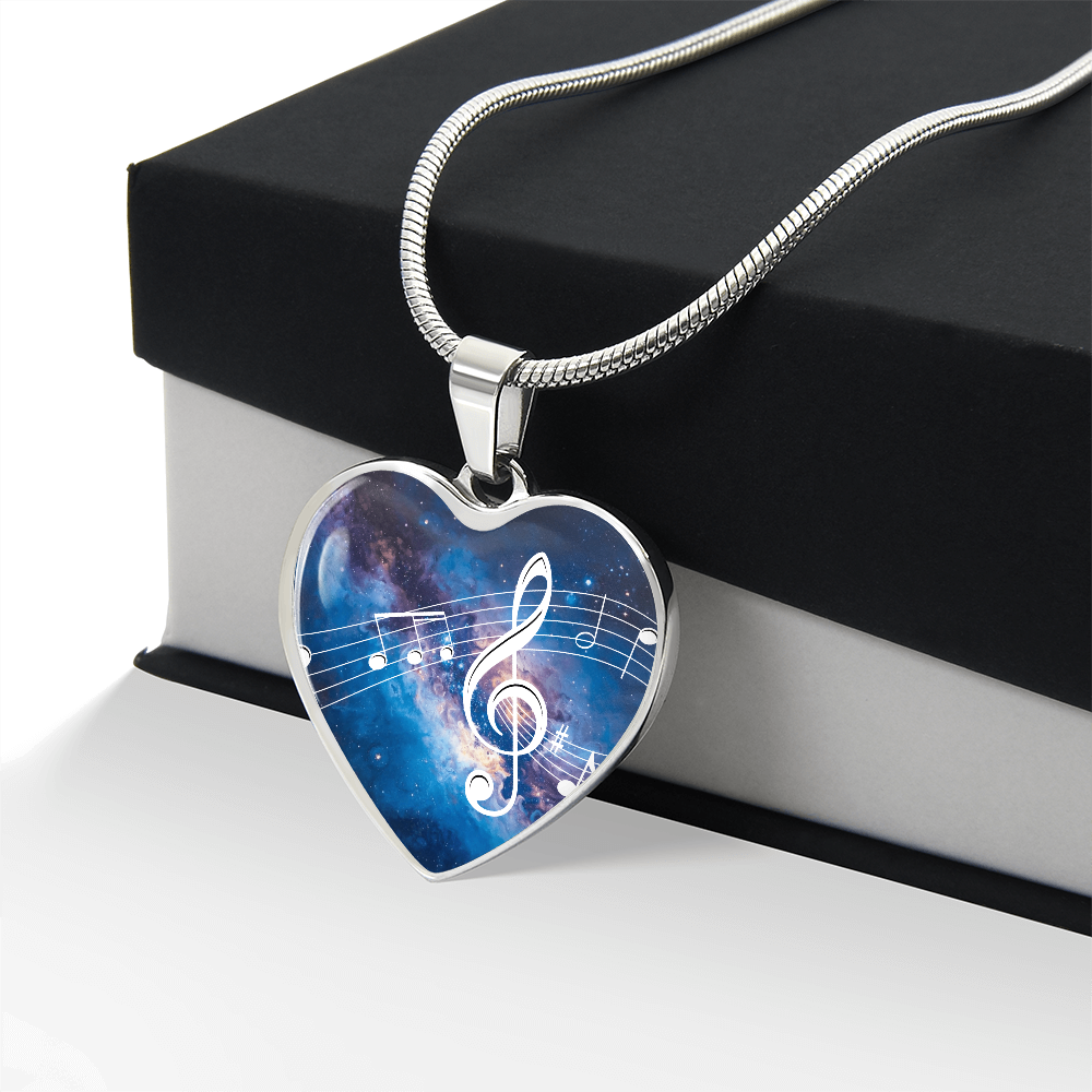 The Music Notes Pendant - Personalizable With Engraving Option - Bright Blue Galaxy