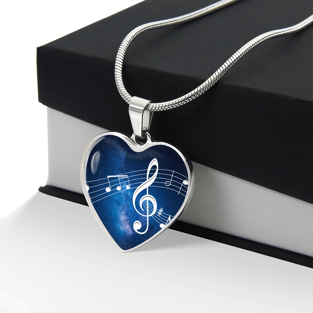 The Music Notes Pendant - Personalizable With Engraving Option - Blue Galaxy Sky