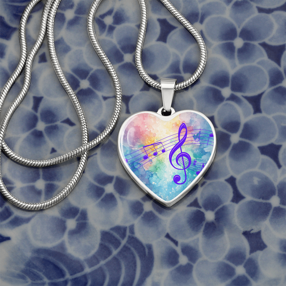 The Music Notes Pendant - Personalizable With Engraving Option - Rainbow Pastel