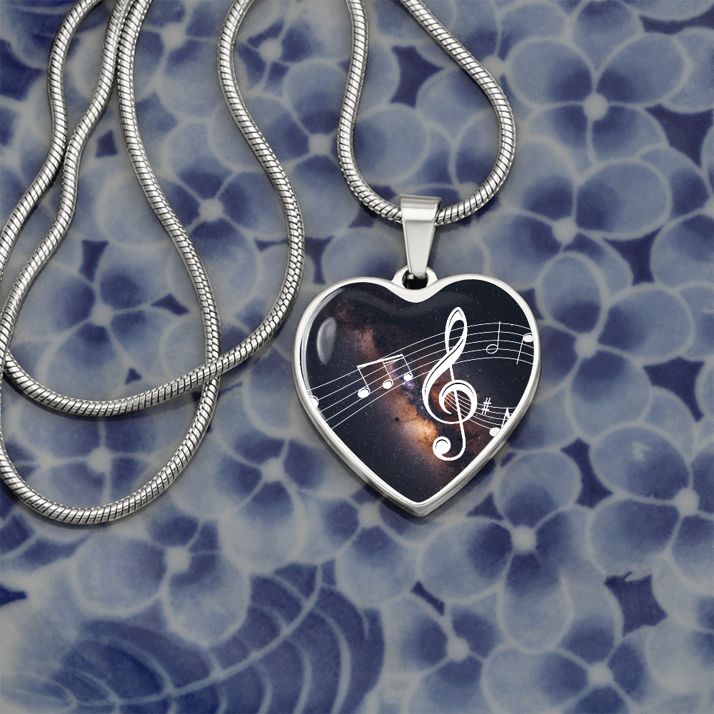 The Music Notes Pendant - Personalizable With Engraving Option - Dark Night Galaxy