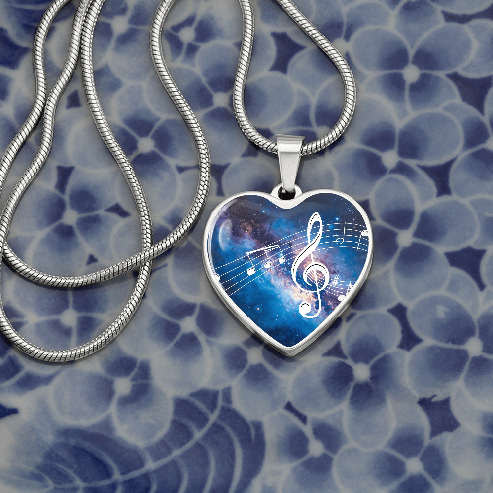 The Music Notes Pendant - Personalizable With Engraving Option - Bright Blue Galaxy