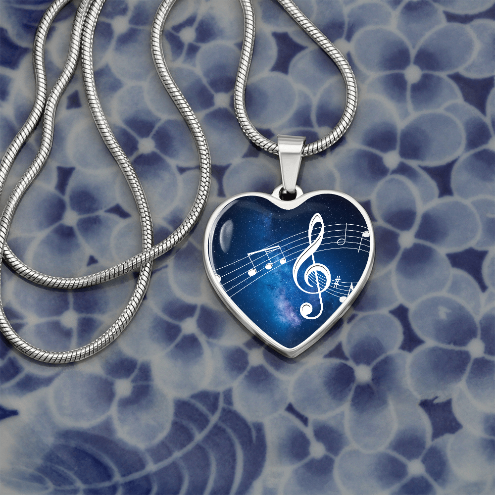 The Music Notes Pendant - Personalizable With Engraving Option - Blue Galaxy Sky