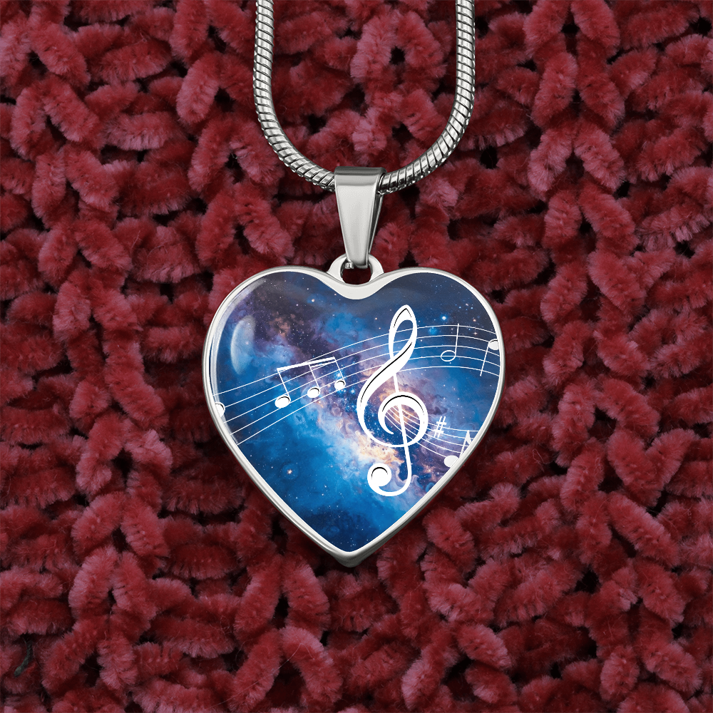 The Music Notes Pendant - Personalizable With Engraving Option - Bright Blue Galaxy