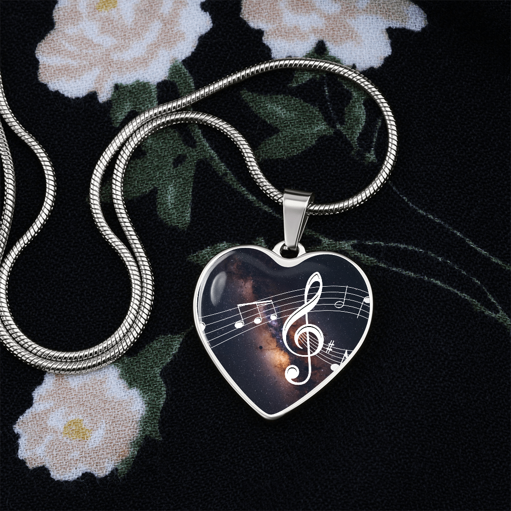 The Music Notes Pendant - Personalizable With Engraving Option - Dark Night Galaxy