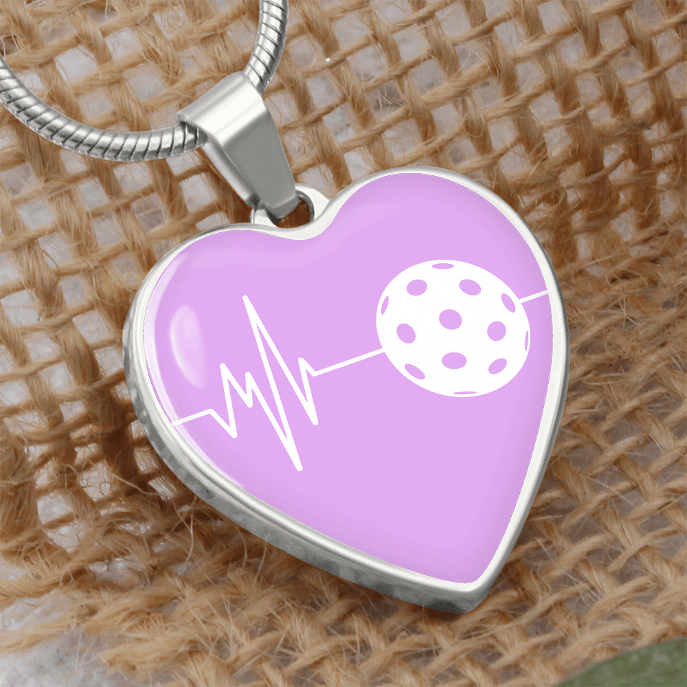 The Pickleball Heartbeat Pendant - Personalizable With Engraving Option - Purple