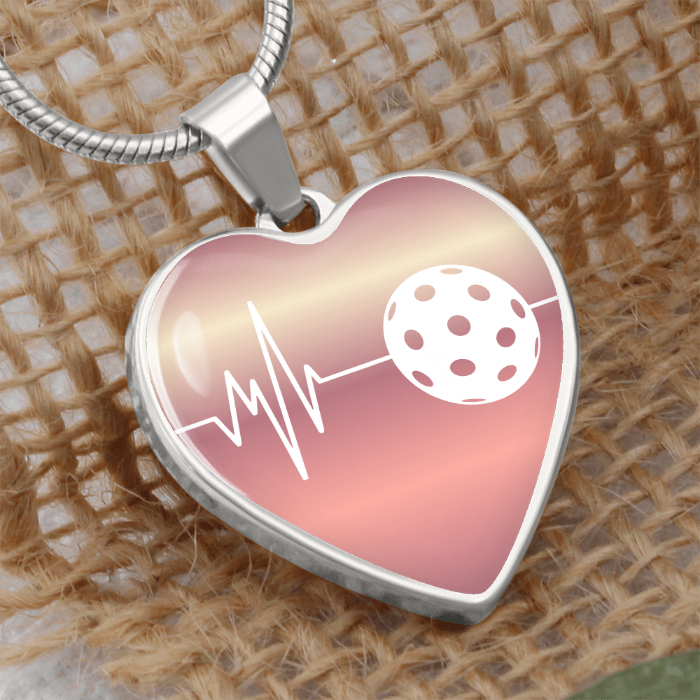 The Pickleball Heartbeat Pendant - Personalizable With Engraving Option - Light Pink Fade