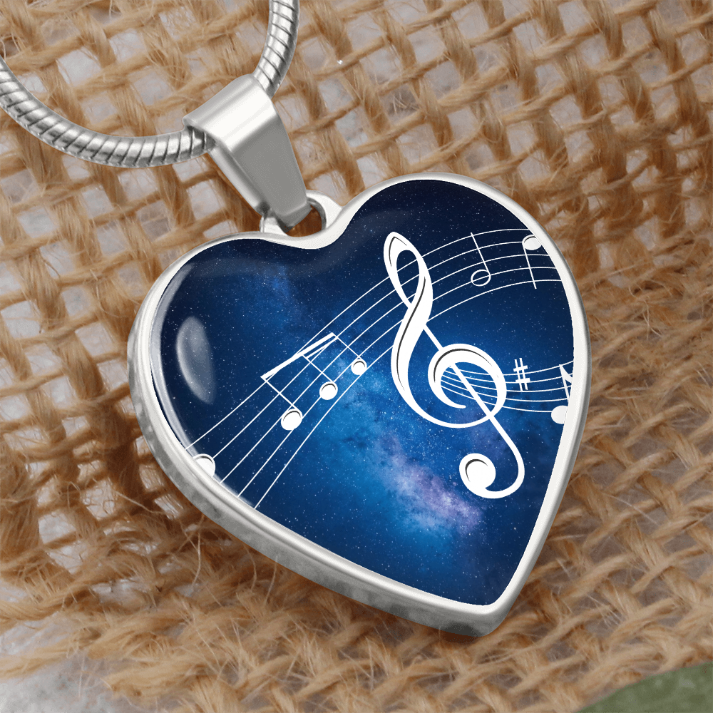 The Music Notes Pendant - Personalizable With Engraving Option - Blue Galaxy Sky