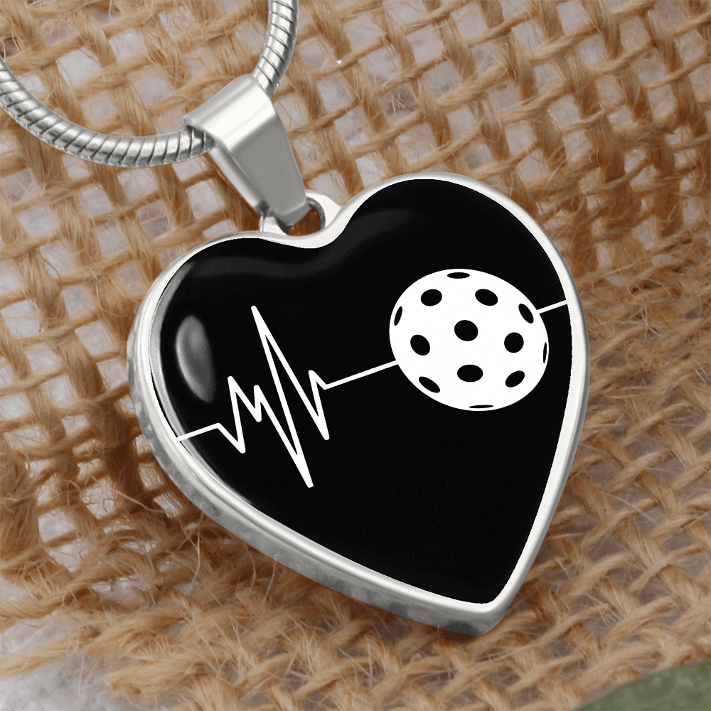 The Pickleball Heartbeat Pendant - Personalizable With Engraving Option - Black