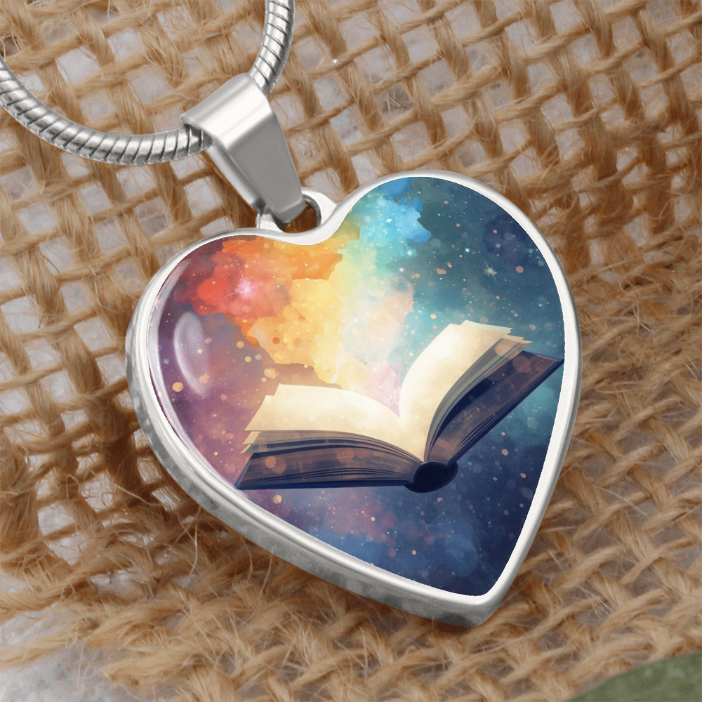 The Open Book Pendant - Personalizable With Engraving Option - Watercolor Rainbow Light