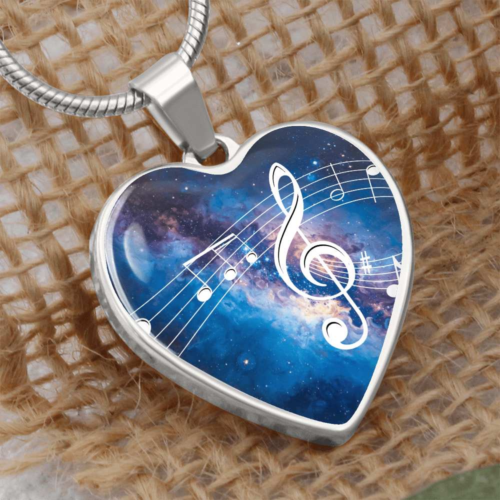 The Music Notes Pendant - Personalizable With Engraving Option - Bright Blue Galaxy