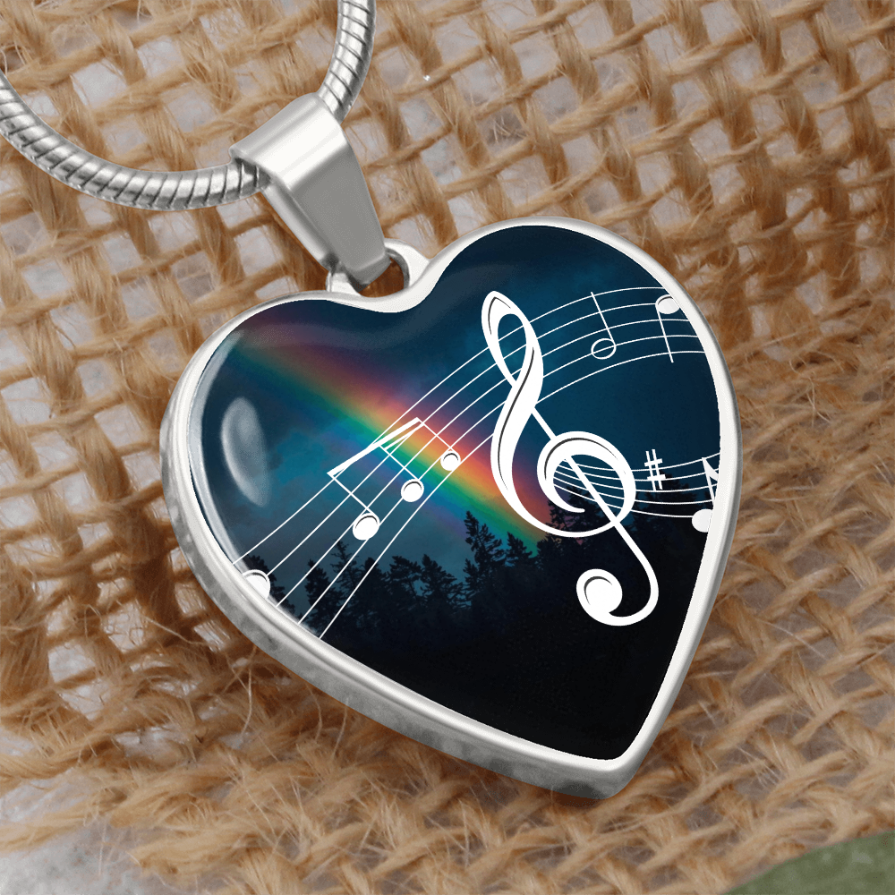 The Music Notes Pendant - Personalizable With Engraving Option - Night Sky Rainbow