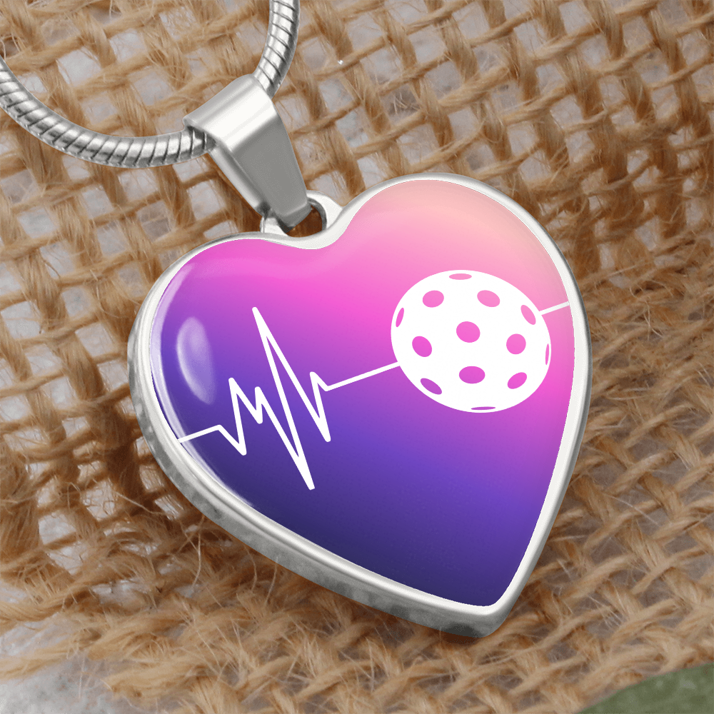 The Pickleball Heartbeat Pendant - Personalizable With Engraving Option - Purple Pink Fade