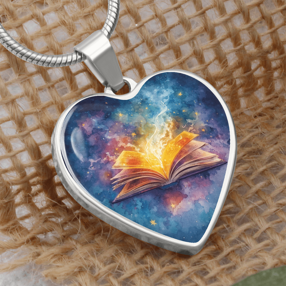The Open Book Pendant - Personalizable With Engraving Option - Watercolor Night Sky