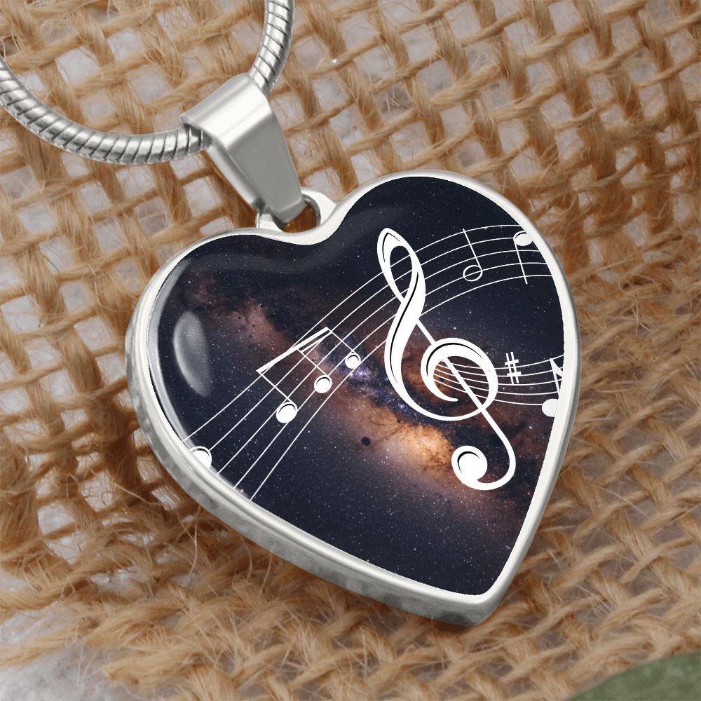 The Music Notes Pendant - Personalizable With Engraving Option - Dark Night Galaxy