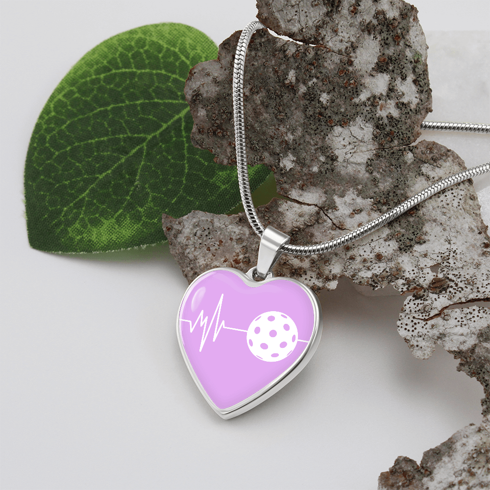 The Pickleball Heartbeat Pendant - Personalizable With Engraving Option - Purple