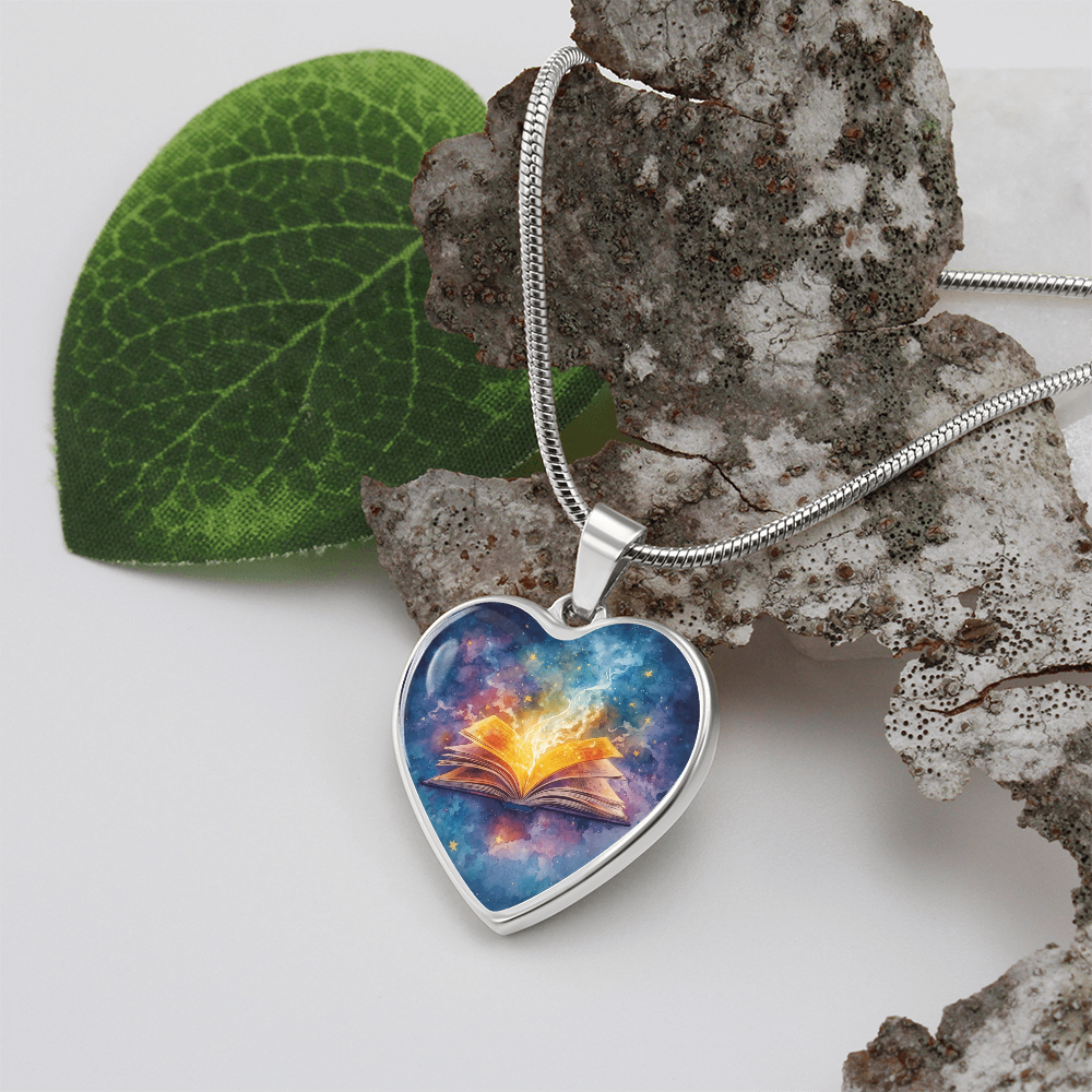 The Open Book Pendant - Personalizable With Engraving Option - Watercolor Night Sky