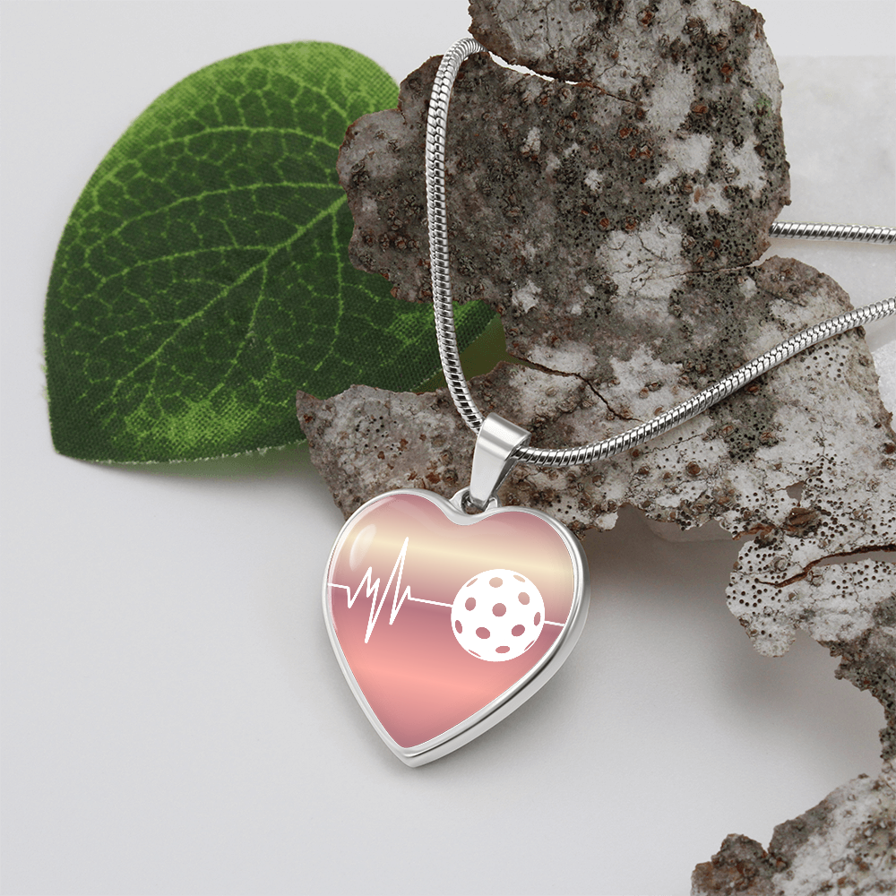 The Pickleball Heartbeat Pendant - Personalizable With Engraving Option - Light Pink Fade