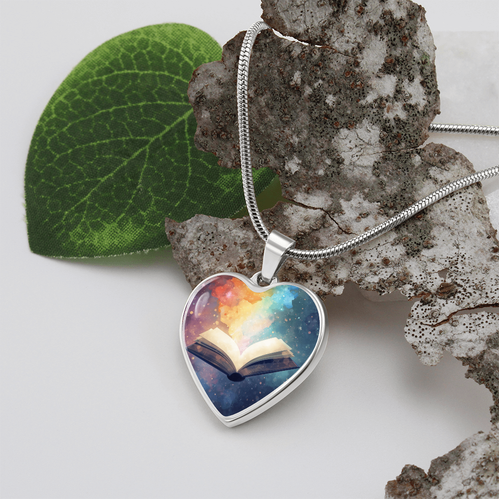 The Open Book Pendant - Personalizable With Engraving Option - Watercolor Rainbow Light