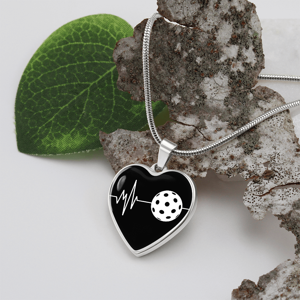 The Pickleball Heartbeat Pendant - Personalizable With Engraving Option - Black