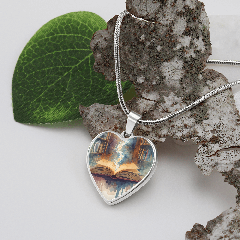 The Open Book Pendant - Personalizable With Engraving Option - Watercolor Library Background