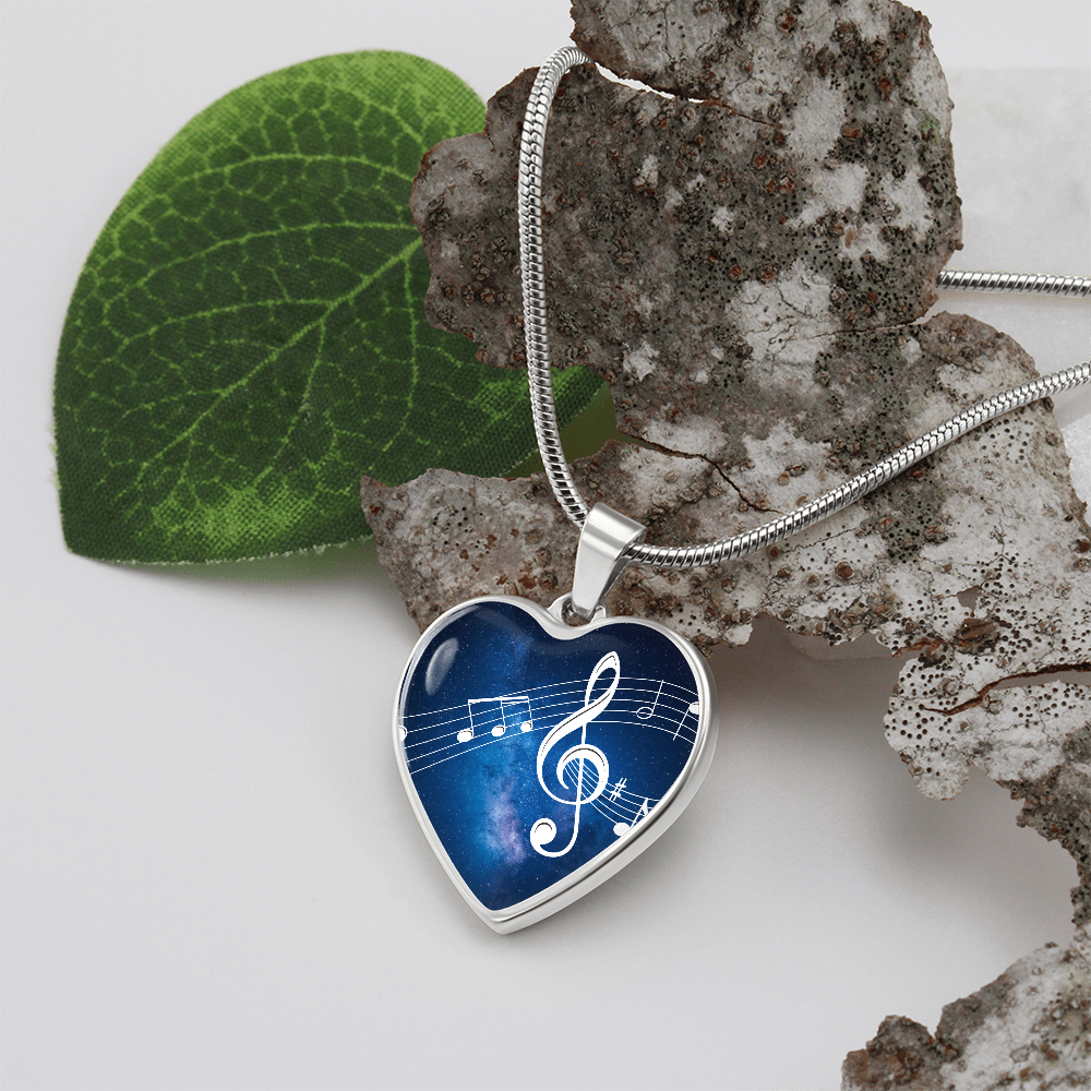 The Music Notes Pendant - Personalizable With Engraving Option - Blue Galaxy Sky